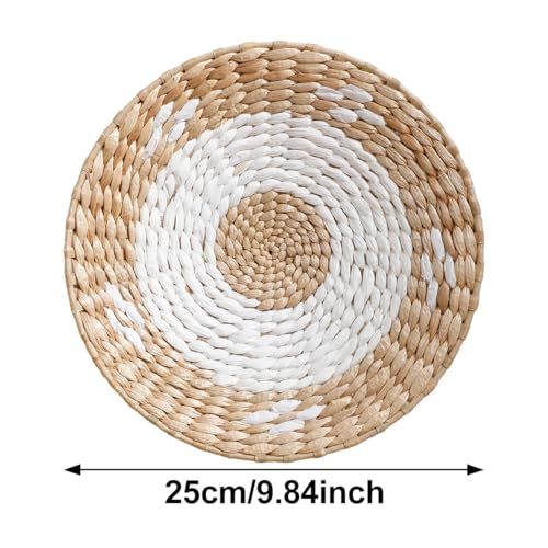 Boho Round Hand Woven Wall Basket Decor, Seagrass Rattan Wicker Farmhouse Hanging Baskets Flat Wall Art for Kitchen Living Room Bedroom, 1 Pcs 9.84" - color: Style6( 9.84")