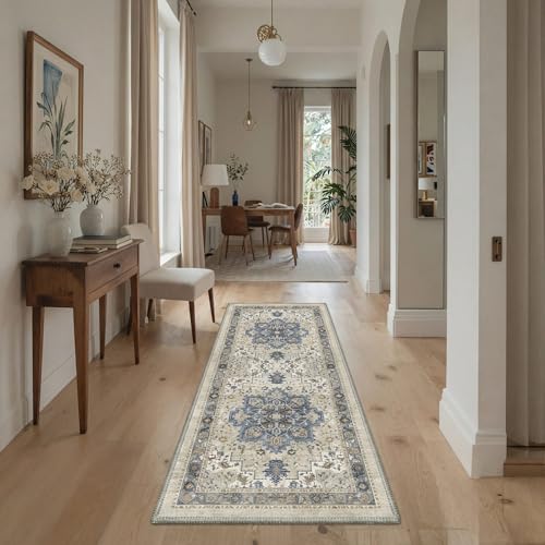 GENIMO Area Rug 2x3 Doormat, Machine Washable Low Pile Rugs, Small Retro Entryway Mat for Entrance, Hallway, Kitchen and Corridor, Blue Cream - color: Area Blue Cream, size: 2' x 3' (Rectangular)