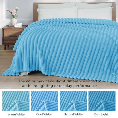 Exclusivo Mezcla Fleece Throw Blanket for Couch, Super Soft Striped Jacquard Bed Blanket, Lightweight Fuzzy Cozy for All Seasons, 50x60 Inches, Blue - color: Blue, size: Throw ( 50x60 IN )