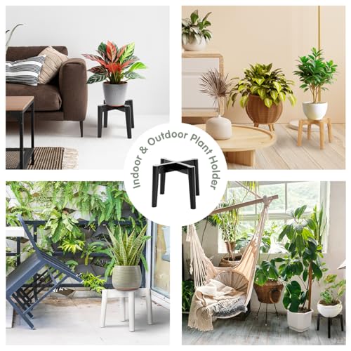 Wood 7.5" x 9.8" Plant Stand Indoor Outdoor, Wooden Single Floor Plant Pot Holder, Natural Plant Stand, Assembly Required (Excluding Potted Plants) - color: Black, size: 7.5" H x 9.8" W