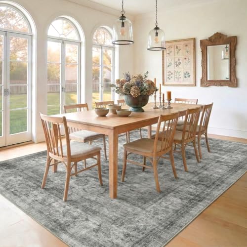 Homemate Washable Rug 9x12 Area Rugs - Vintage Faux Wool Rugs for Living Room Bedroom Dining Room - Non Slip Foldable Carpet Indoor Area Rug for Home Decor（9'x12', Black - color: Black, size: 9x12 ft