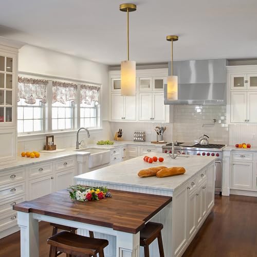 YUYI Alabaster Pendant Light for Kitchen Island, H-9.5in Modern Brass Hanging Light Fixture with Natural Alabaster Stone Shade, Adjustable Pendant Lighting Over Sink, Dining, Bar, Counter - color: 1-Gold, size: 1 Pack