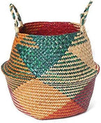 Natural Seagrass Basket - BESTCHANCEUS Seagrass Belly Basket with Handles Handmade Foldable Tote Basket for Storage,Laundry, Picnic, Plant Pot Cover, and Beach Bag Colorful 32x28CM