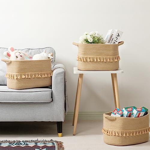 TeoKJ Storage Basket 3 Pack for Organizing, Rope Cotton Baskets for Toy, Clothes, Blankets, Decorative Basket for Living Room, Nursery, Bathroom, Jute - color: Jute, size: 3 Pack