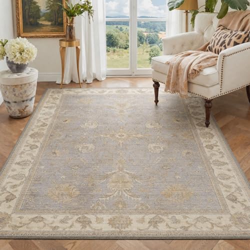Bavni 2x3 Entryway Rug Bathroom Rugs for Front Door Bedroom Bathroom Kitchen, Washable Vintage Oriental Floral Carpet, Lightweight Rug with Non Slip Backing, Warm Gray - color: Warm Gray, size: 2' x 3' (Rectangular)