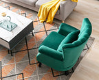 Kmax Green Accent Chair Velvet Wingback Chair with Pillow Nail-Head Channel Tufted Club Oversized Chair for Living Room Bedroom Guest Room - color: Green
