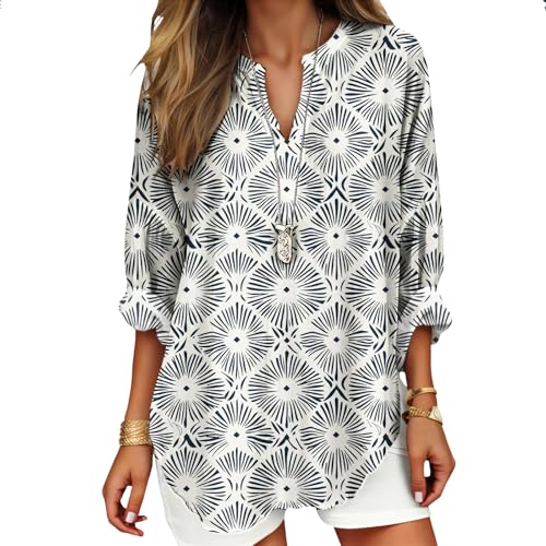 Women's 3/4 Sleeves V Neck Blouses Southwestern Tribal Stripe Serape Colorful Print Plus Size Resort Casual Outfit - color: Yellow Brown, size: 5X-Large