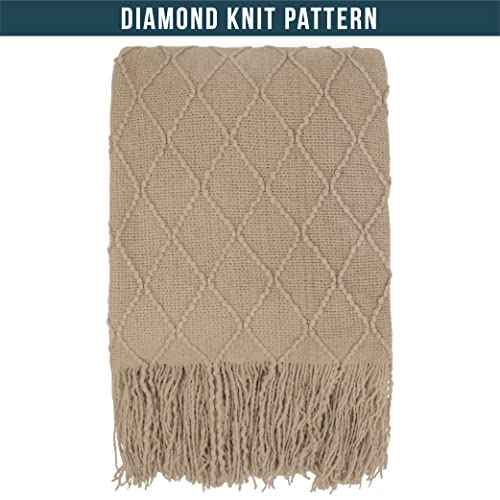 PAVILIA Tan Taupe Knit Throw Blanket for Couch Bed, Soft Knitted Farmhouse Sofa Throw for Living Room, Lightweight Decorative Fall Throw Blanket for Chair, Outdoor Textured Boho Blanket, 50x60 - color: Tan Taupe, size: 50 X 60 Inches - Throw