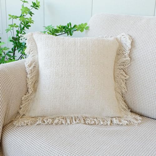 Solid Color Throw Pillow Cover with Fringe Tassels Super Soft Bed Pillow Shams Farmhouse Neutral Decorative Pillowcase for Sofa Couch Bed (Patternd,18"x18") - color: Pattern D, size: 18"x18",Throw Pillow Covers