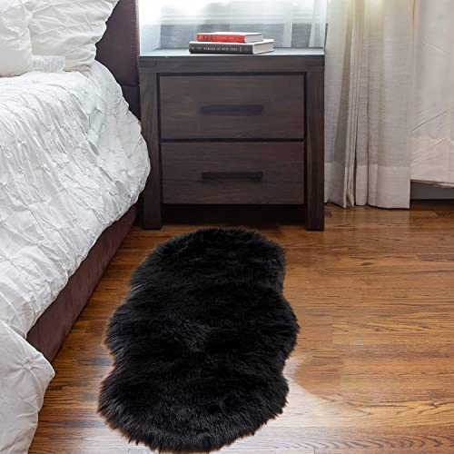 Latepis Black Faux Sheepskin 2x4 Shag Rug for Bedroom Fluffy Faux Fur Rug Non-Slip Throw Rugs for Living Room Fuzzy Rugs for Dorm Pet Mats Luxury Home Décor - color: Black, size: 2' x 4' (Sheepskin)