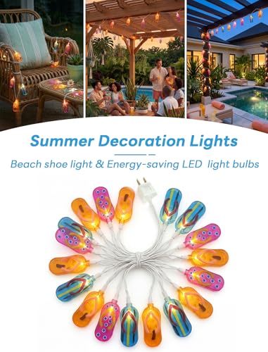 Slipper String Lights, 8.5FT 10 LED Beach Themed Lights with UL Certified Plug, Waterproof Tropical Party Decorations for Patio, Warm White Hawaiian String Lights for Garden Backyard Bedroom Decor - color: 10 LED Beach Flip-Flops