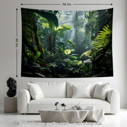 QGHOT Jungle Tapestry, Rainforest Backdrop, Green Tropical Tapestry with Palm Leaves Extra Large Wall Art for Bedroom Living Room Decor 80x60in - size: 59.1"L x 78.7"W