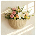 Scalloped Wicker Wall Basket - Rattan Hanging Storage Organizer, Decorative Basket for Nursery, Bathroom, Front Door, 16"×10"×7", Perfect for Flowers, Mail, Toys