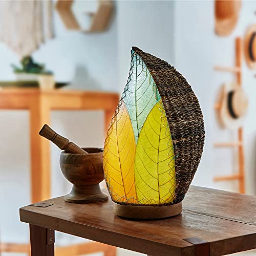 Eangee Home Design Leaflet Table Lamp Multi Shade Made of Real Cocoa Leaves 5 Inches Length x 7 Inches Width x 14 Inches Height (647 t m) - color: Multicolor
