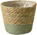 Natural Handwoven Seagrass Planter Basket with Waterproof Liner, Multi-Use Belly Wicker Storage Basket for Plant Pot Cover Indoor Outdoor(Green,6.89''X4.72'')