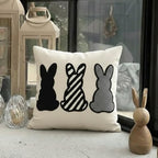 Jonhier Easter Bunny Throw Pillow Cover, Boho Black and White Neutral Rabbit Pillowcase for Living Room Bedroom, Modern Farmhouse Tufted Embroidery Cushion Case for Spring Home Decor, 18 x 18 inch - size: 18" x 18" (Pack of 1)