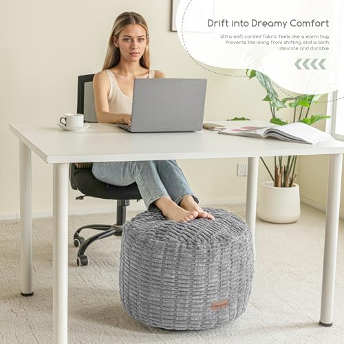 HIGOGOGO Pouf Ottoman Stuffed Round Modern Foam Filled Foot Rest Poufs for Living Room Chair Decorative 20 X 15 Inches Boho Relax Stool for Wedding Christmas Party, Light Grey - color: Light Grey, size: 20"D x 20"W x 15"H