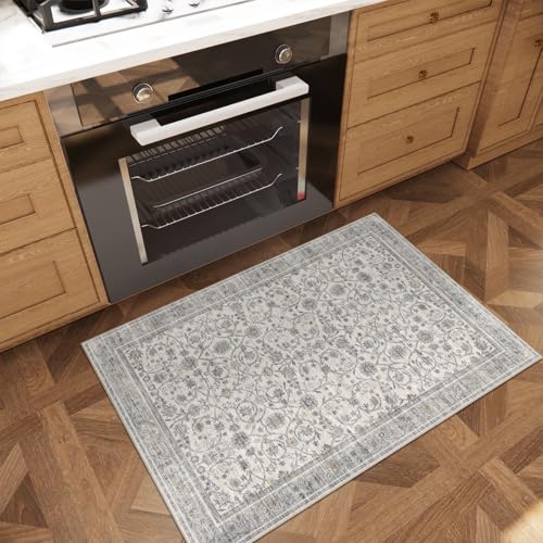 Machine Washable Entryway Small Area Rugs: Soft Non-Slip Low Pile Door Mat Indoor Entrance 2x3 ThrowRug for High-Traffic Areas Kitchen, Hallway, Farmhouse Decor - color: Beige/Grey/Multi, size: 2'x3'
