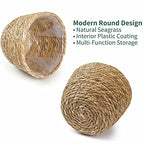 Seagrass Planter Basket 3 Set Handmade Woven Basket Indoor Outdoor Storage Basket Flower Pot Container with Waterproof Plastic Liner for Houseplants Succulents Orchid Modern Home Decor Brown