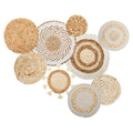 Boho Wall Basket Decor Set of 9, Woven Hanging Wall Decor Seagrass Rattan Wicker Round Handmade Rustic Flat Elegant Wall Art for Farmhouse Living Rooms Bedrooms Display Table Settings Kitchen Home