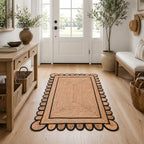 Braided Scalloped Jute Rug Natural with Black Trim, Handmade Farmhouse Boho Area Rug for Entryway, Kitchen, Hallway, Living Room, Bedroom, Rustic Woven Floor Rug - (Black- 4X6 ft) - size: 4' x 6' (Rectangular)