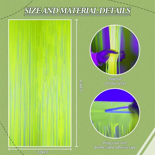 DECOCKRAT 2 Pack Foil Fringe Backdrop - Fluorescent Yellow Shiny Tinsel Curtains for Party Decoration/Photo Booth Props - 3.3x6.6 FT Metallic Foil Backdrop for Birthday, Wedding, Graduation, Christmas - color: Fluorescent Yellow