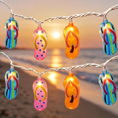 Multicolor Beach Flip Flop String Lights, 8.5Ft Beach Themed Outdoor Party Lights with 10 Multicolor Slipper Lights, Summer Ocean Decorations String Lights for Bedroom Camping Decks Party Lighting - color: Beach Shoes String Lights
