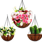 4 Pack 10 inch Metal Hanging Planters Basket with Coco Coir Liner Outdoor-Hanging Baskets for Plants Outdoor,Metal Wire Baskets with Window Box Planters, Hanging Flower Pots for Railings - size: 10 inch