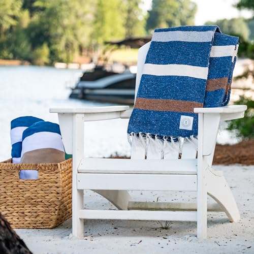 Mexican Blanket by Laguna Beach Textile Co - Beach, Yoga, Camping, or Decorative Throw Blanket - Traditional Handmade Serape (Slate Blue & Tan) - color: Slate Blue & Tan