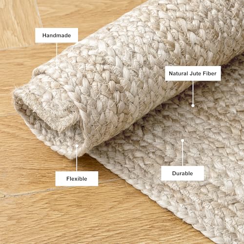 Shatex Burlap Rug 5x7ft, Handmade Braided 100% Natural Jute Rug for Bedroom & Living Room, Off-White - color: Off-white, size: 5' x 7' (Rectangular)