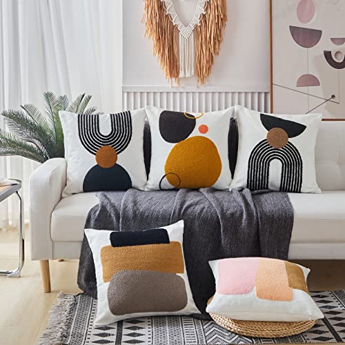 Retro Boho Textured Accent Mid Century Throw Pillow Covers Modern Vintage Minimalist Geometric Decorative Abstract Pillowcase for Sofa,1PC 18x18,Brown Black and Gray - color: Black&brown