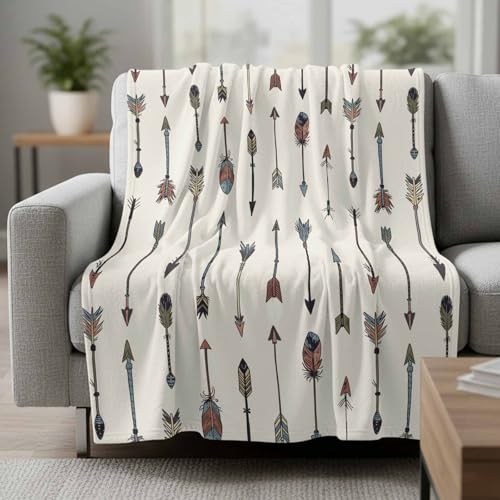 Vintage Indian Arrows Design Super Soft Throw Blankets Colorful Bohemia Feather Fluffy Fuzzy Flannel Bed Blanket Decorative for Home Sofa Couch Chair Living Bedroom, (40x50 in) - color: Arrows Pattern, size: 40x50 Inch