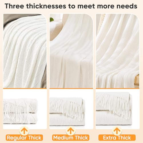 inhand Knitted Throw Blankets for Couch and Bed, Soft Cozy Knit Blanket with Tassel, Off White Lightweight Decorative Blankets and Throws, Farmhouse Warm Woven Blanket for Men and Women, 60"x80" - color: A(off White), size: 60"x80"