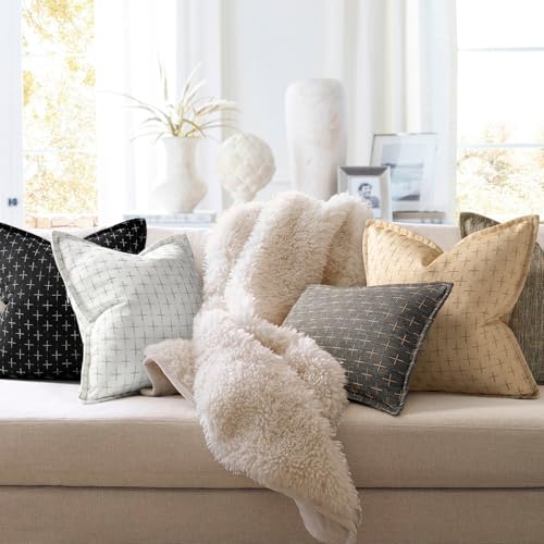 ZWJD Pillow Covers 22x22 Set of 2 Soft Polyester Textured Pillow Covers with Stylish Flange Edge Cozy Farmhouse Throw Pillows for Couch Bed Sofa Living Room - color: Black, size: 22" x 22" (Pack of 2)