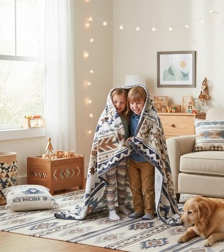 Aipon Boho Aztec Throw Blanket 50"x 60", Western Indian Native American Blanket Southwestern Decor, White Brown Soft Cozy Lightweight Throws Blankets Gifts for Women Men Couch Bed Sofa Chair - color: White Brown, size: 50.00'' × 60.00''