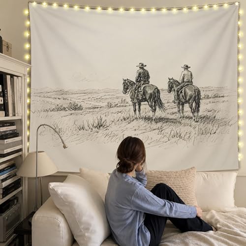 SkyCozy Vintage Western Cowboy Wall Tapestry, Western Home Room Decor, Rustic Farmhouse Neutral Cowboy Horse Antique Country Tapestry for Home Bedroom Living Room Wall Decor, 50x60 Inch - color: 05- Vintage Western Cowboy Tapestry