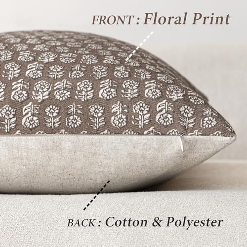 Foindtower Set of 2 Decorative Neutral Floral Print Throw Pillow Covers Vintage Accent Farmhouse Cushion Covers Boho Home Decor for Sofa Chair Couch Bedroom Living Room,18×18 Inch,Brown - color: Chocolate, size: 18" x 18" (Pack of 2)