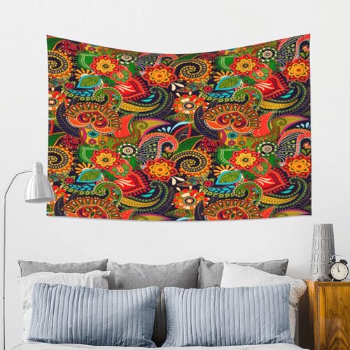 RTAFGU Perris Tapestry, Colorful Paisley Floral Pattern, Folk Art Ethnic Design Aesthetic Wall Hanging Tapestries for Living Room, Bedroom, Dorm Party Home Decoration 60" L x 40" W - color: Perris_2803, size: 60"L x 40"W