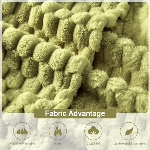 PLEASANT BOULEVARD Fleece Throw Blanket for Couch with 3D Turtle Shell Jacquard Soft Blanket, Fuzzy Blanket for All Seasons 90x90 Inches, SAGEGREEN - color: Sagegreen, size: 90x90in