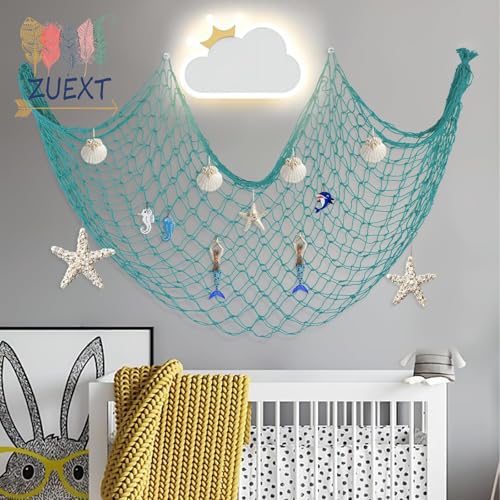 ZUEXT Aqua Decorative Fishing Net 80x40 Inch, Large Picture Fish Net, Wall Photo Hanging Fishnet for Nautical Mermaid Pirate Ocean Themed Hawaii Beach Under the Sea Party Decorations - color: Aqua, size: 80" x 40" - 1 Pack