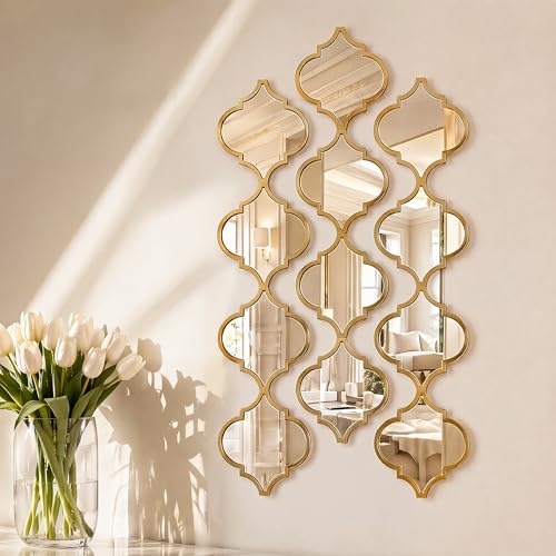 12Pcs Acrylic Mirrors for Wall Decor - Moroccan Diamond Shaped Wall Stickers,DIY Self-Adhesive Decorative Mirror Tiles for Living Room, Bedroom, Office, and Wedding Party Decor - color: Gold