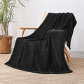Puncuntex Flannel Fleece Throw Blanket Black 50"×60",Super Soft Plush Cozy Blanket with Square Grid Design Luxury for Couch Sofa Chair - color: Black, size: 50"×60"