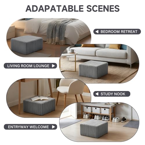 Tiita Suqre Stuffed Pouf Ottoman, Stripe Poufs 21×21×10 inch with Foam Chunk Filling, Floor Bean Bag Floor Chair Storage for Living Room Bedroom Home Decor, Grey - color: Striped Square Grey
