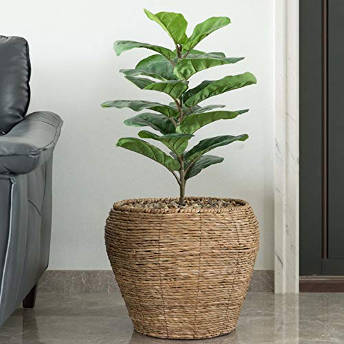 Vintiquewise Woven Round Flower Pot Planter Basket with Leak-Proof Plastic Lining - Large - size: Large