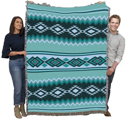 Pure Country Weavers Turquoise Chevron - Western Tapestry Throw Blanket Woven from Cotton - Made in The USA (72x54) - color: Turquoise Chevron