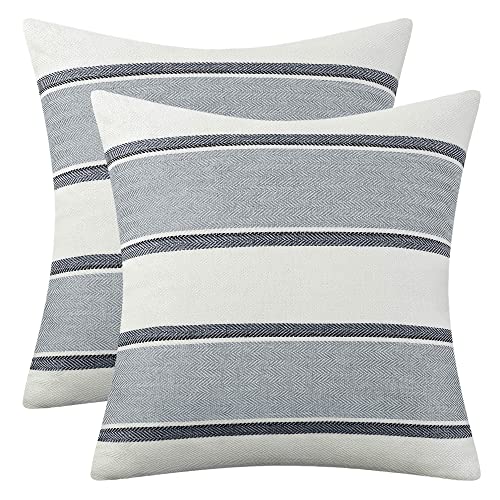 AmHoo Pack of 2 Farmhouse Linen Throw Pillow Cover Cushion Stripe Decoration Buffalo Retro Pillowcase with Hidden Zipper for Sofa Bedroom Car 18 x 18 Inch Light Grey Gray - color: Light Grey, size: 18" x 18" (Pack of 2)