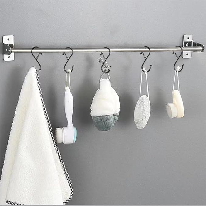 16 Pack S Hooks for Hanging, 3.5 inch Heavy Duty Metal S Hooks with Safety Buckle S Shaped Hooks Pot Rack Closet Hooks for Hanging Plants, Clothes, Kitchen Utensil, Pots, Pans, Bags (Black)