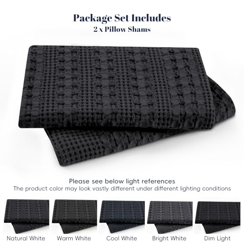 PHF 100% Cotton Waffle Pillow Shams Standard Size, 2 Pack 20" x 26" Soft Skin-Friendly Pillowcases, No Filling, Aesthetic Woven and Breathable Waffle Weave Pillow Case Covers for Bed, Black - color: Black, size: 26" x 20" (Pack of 2)