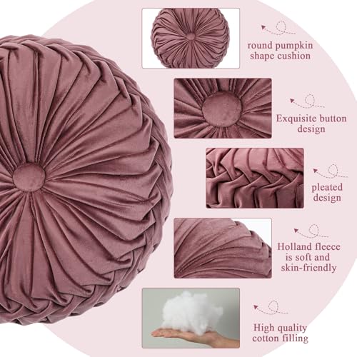 Drydiet 1 Pcs Round Throw Velvet Pillows Decorative Pleated Throw Pillows Diameter Accent Pumpkin Boho Chair Cushion for Couch Sofa Home Decoration (Dusty Rose,15'') - color: Dusty Rose, size: 15''