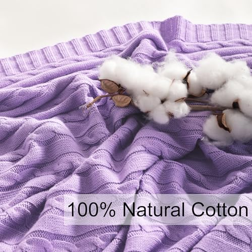 NTBAY 100% Pure Cotton Cable Knit Throw Blanket, Super Soft Warm 51x67 Knitted Throw Blanket for Couch, Sofa, Chair, Bed - Extra Cozy, Machine Washable, Comfortable Home Decor, Orchid - color: Orchid, size: Throw(51"x67")